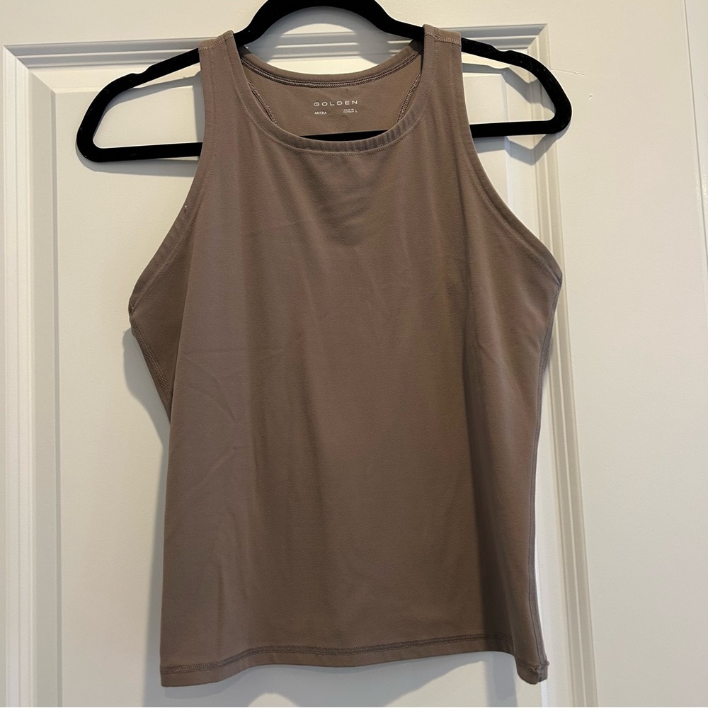Aritzia Golden Turner Taupe Brown Tan High Neck Full Length Tank Top